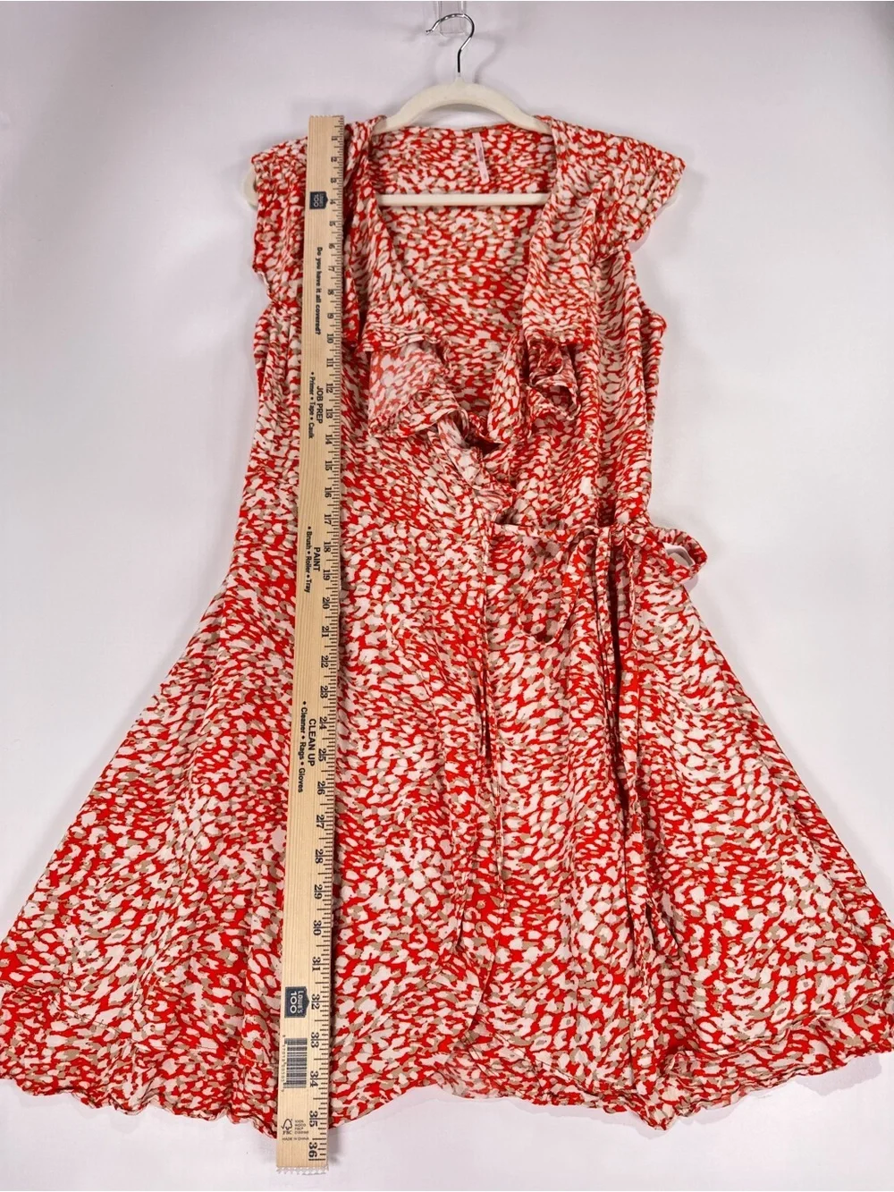 Free People French Quarter Wrap Dress Ruffle Abstract Print Red L
